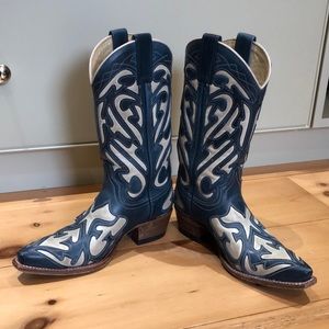 Rare Frye Billy Blue and White Western Boots